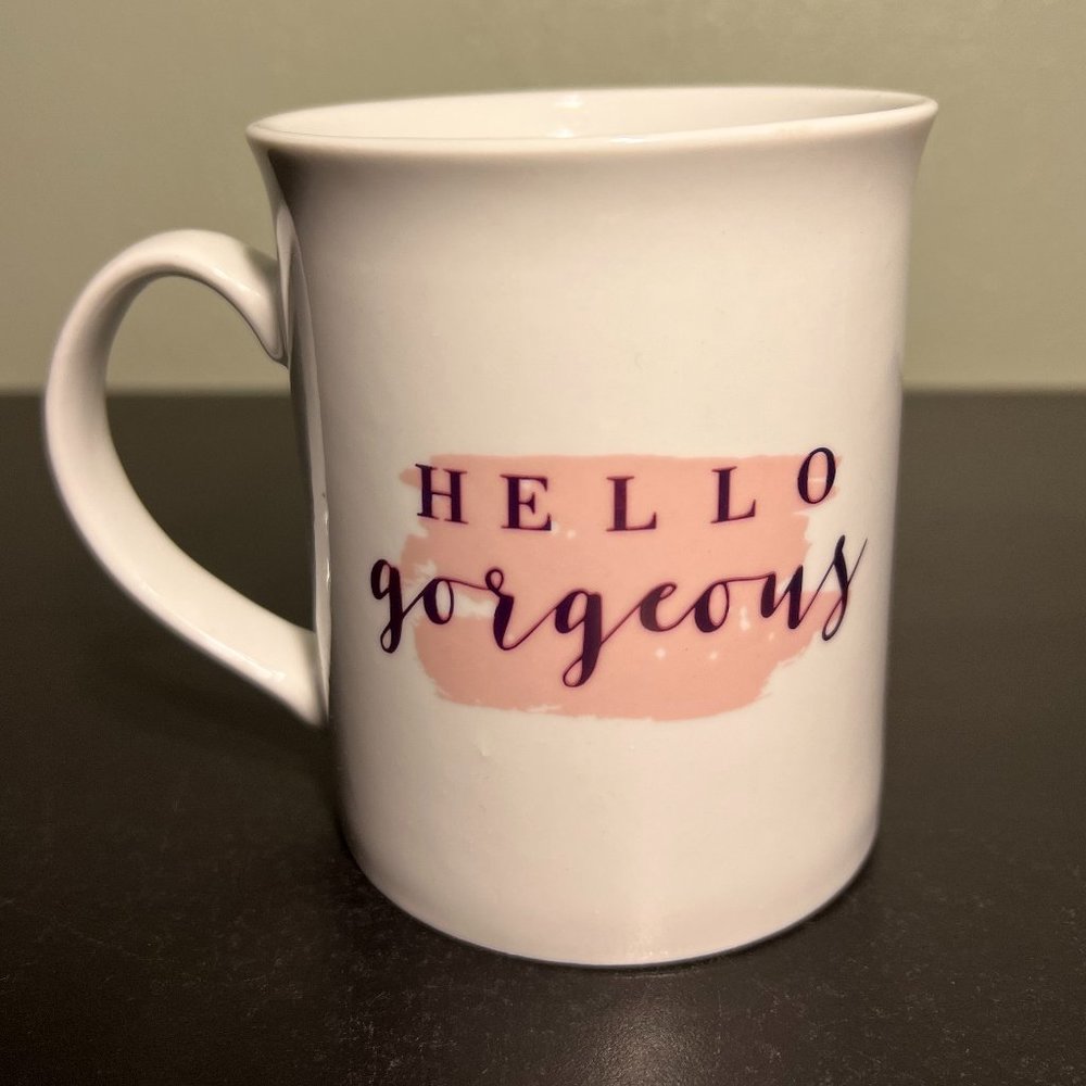 HELLO GORGEOUS Ceramic Mug with Metallic Gold Lettering